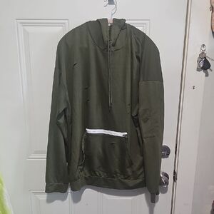 Olive Green Distressed Hooded Pullover